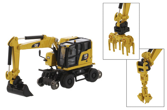 Caterpillar M323F Railroad Wheeled Excavator - Safety Yellow Version - 1:87 Scale High Line Series