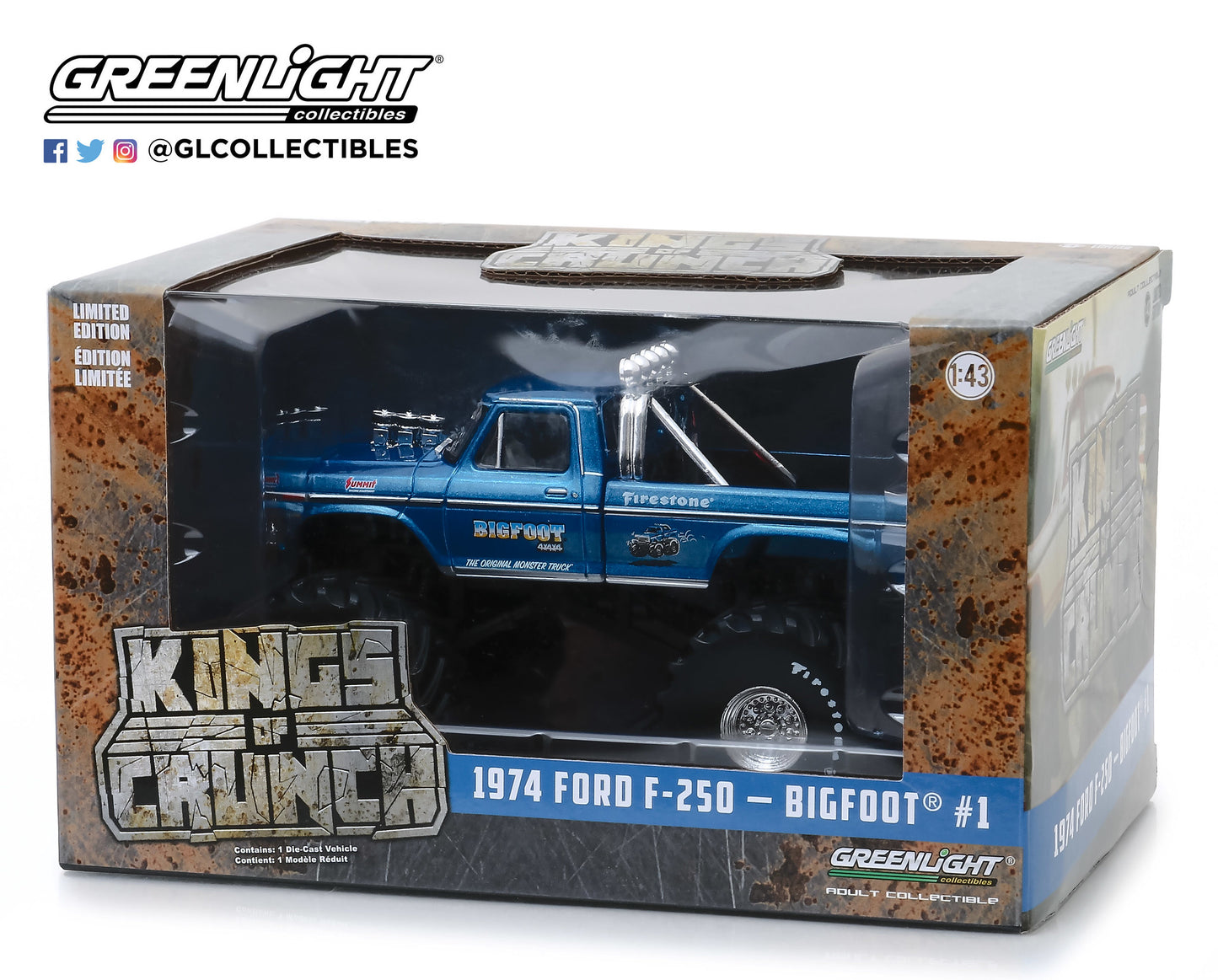 1:43 Kings of Crunch - Bigfoot #1 The Original Monster Truck (1979) - 1974 Ford F-250 Monster Truck (with 66-Inch Tires)